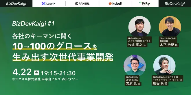 【BizDevKaigi＃1】各社のキーマンに聞く・10→100のグロースを生み出す次世代事業開発 サムネイル
