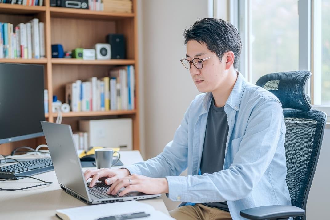 自宅でのリモートワークの様子